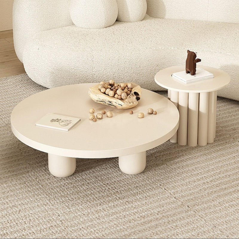 Mesa de centro individual redonda de madera maciza con pedestal contemporáneo/4 patas
