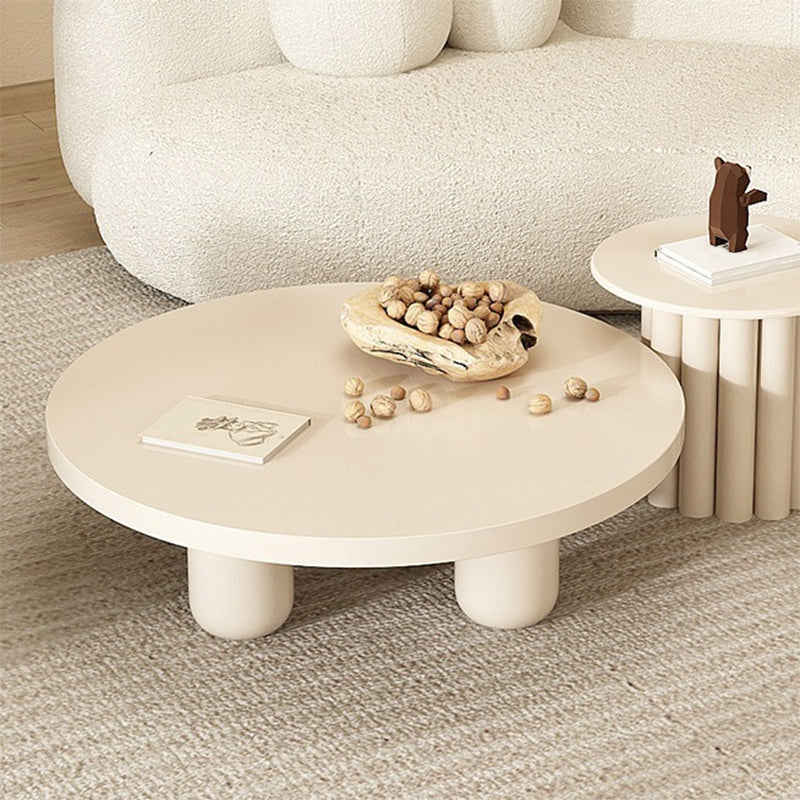 Mesa de centro individual redonda de madera maciza con pedestal contemporáneo/4 patas