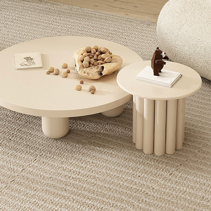 Mesa de centro individual redonda de madera maciza con pedestal contemporáneo/4 patas
