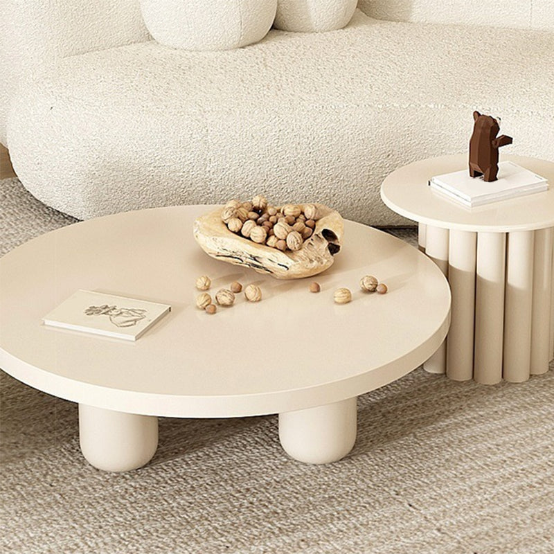 Mesa de centro individual redonda de madera maciza con pedestal contemporáneo/4 patas