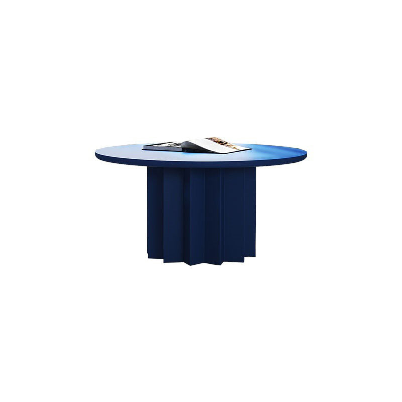 Contemporary Cocktail Table Pedestal Solid Wood Round Single Coffee Table