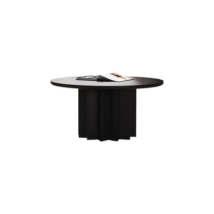 Contemporary Cocktail Table Pedestal Solid Wood Round Single Coffee Table