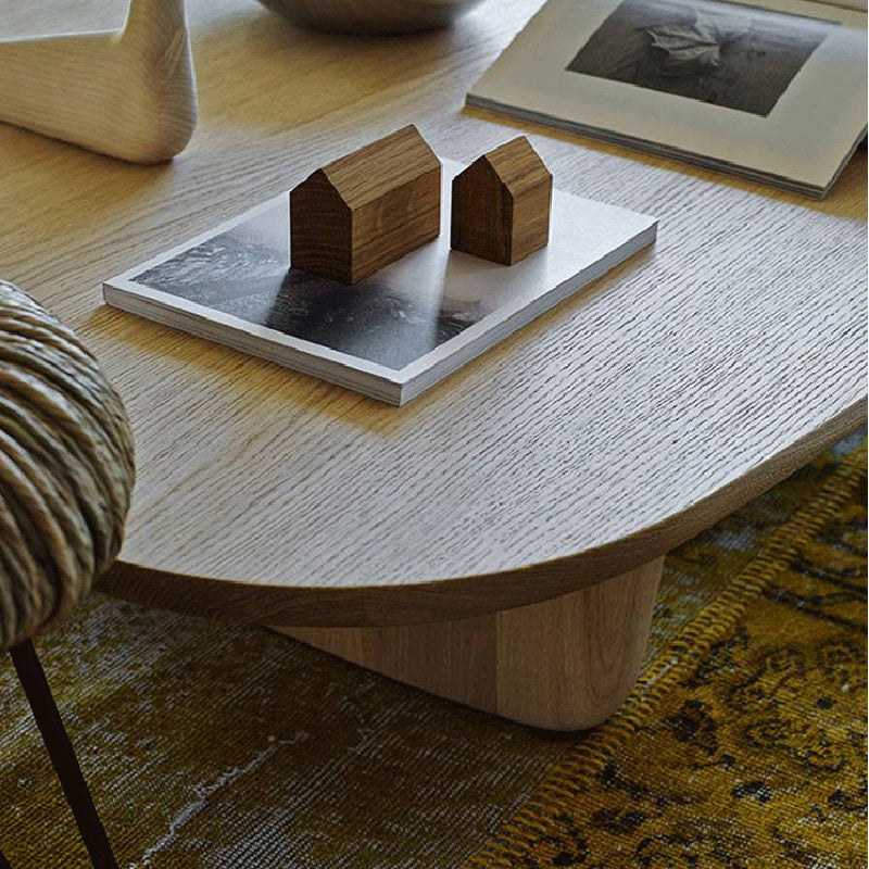 Scandinavian Solid Wood Coffee Cocktail Table with 2 Legs - 15" H