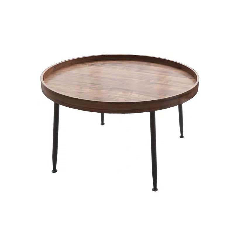 Round Black/Brown Metal Coffee Table Tray Top Cocktail Table