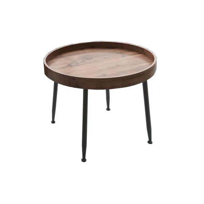 Round Black/Brown Metal Coffee Table Tray Top Cocktail Table