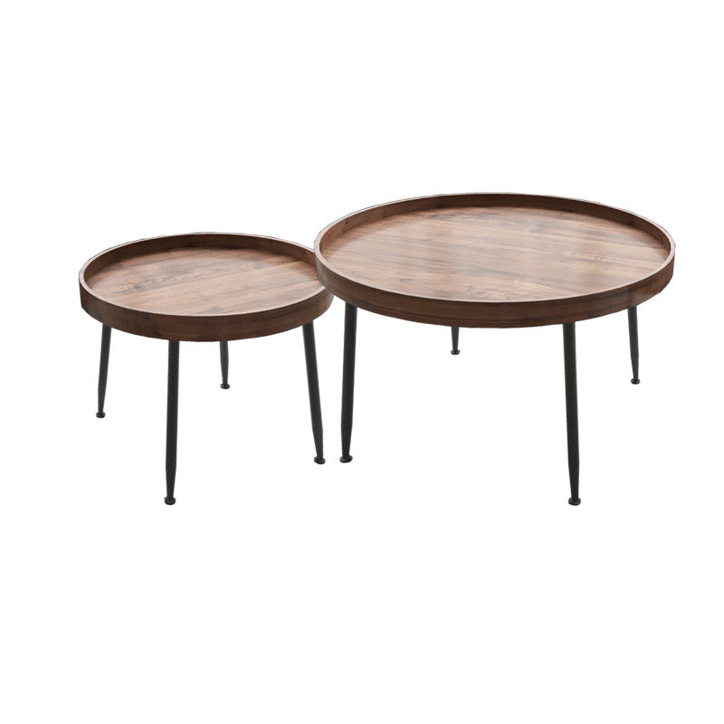 Round Black/Brown Metal Coffee Table Tray Top Cocktail Table