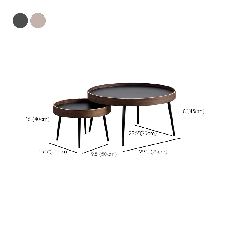 Round Black/Brown Metal Coffee Table Tray Top Cocktail Table