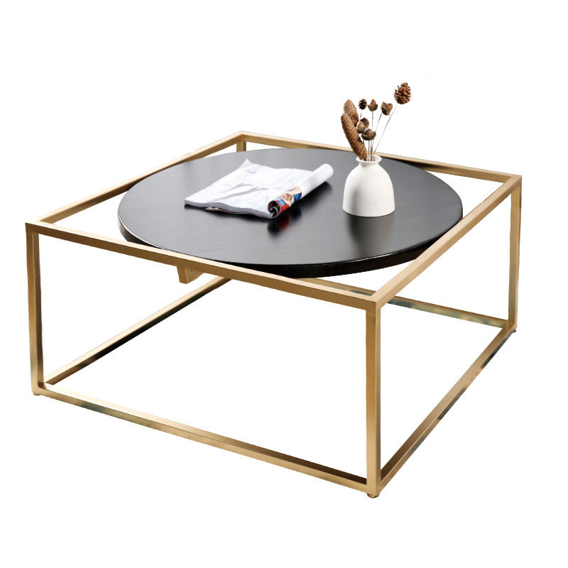 Metal Frame Base Coffee Table Round Wood Cocktail Table in Gold Clearhalo 'Coffee & Accent Tables' 'Coffee Tables' 'coffee_tables' 'furn' 'furn_coffee_tables' 'Furniture' 'Living Room Furniture' 6269380