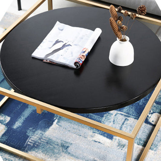 Metal Frame Base Coffee Table Round Wood Cocktail Table in Gold Clearhalo 'Coffee & Accent Tables' 'Coffee Tables' 'coffee_tables' 'furn' 'furn_coffee_tables' 'Furniture' 'Living Room Furniture' 6269381