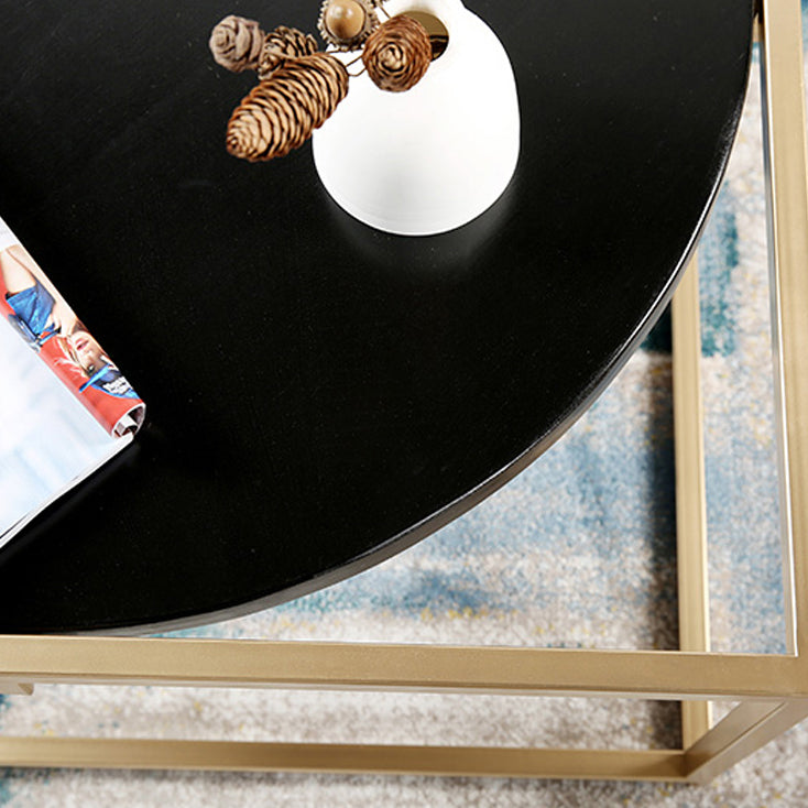 Metal Frame Base Coffee Table Round Wood Cocktail Table in Gold Clearhalo 'Coffee & Accent Tables' 'Coffee Tables' 'coffee_tables' 'furn' 'furn_coffee_tables' 'Furniture' 'Living Room Furniture' 6269384