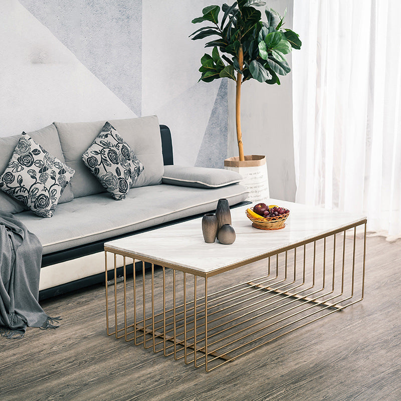 Frame Base Coffee Table Rectangular Gold Metal Cocktail Table 55.1"L x 27.6"W x 17.7"H Clearhalo 'Coffee & Accent Tables' 'Coffee Tables' 'coffee_tables' 'furn' 'furn_coffee_tables' 'Furniture' 'Living Room Furniture' 6269389