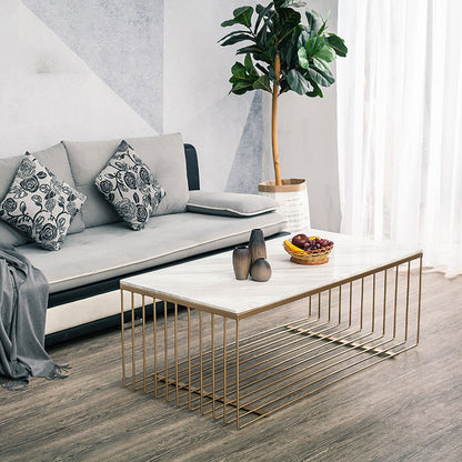 Frame Base Coffee Table Rectangular Gold Metal Cocktail Table 55.1"L x 27.6"W x 17.7"H Clearhalo 'Coffee & Accent Tables' 'Coffee Tables' 'coffee_tables' 'furn' 'furn_coffee_tables' 'Furniture' 'Living Room Furniture' 6269389