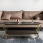 Luxe salontafel met stenen blad, cocktailtafel met metalen frame en plank