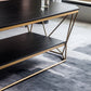 Luxe salontafel met stenen blad, cocktailtafel met metalen frame en plank