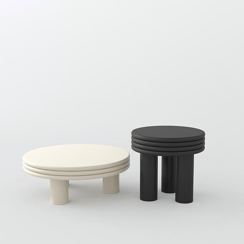 Contemporary Simple 3 Legs Coffee Table Round Wood Cocktail Table Set 30"L x 30"W x 12"H + 20"L x 20"W x 18"H White-Black Clearhalo 'Coffee & Accent Tables' 'Coffee Tables' 'coffee_tables' 'furn' 'furn_coffee_tables' 'Furniture' 'Living Room Furniture' 6269435