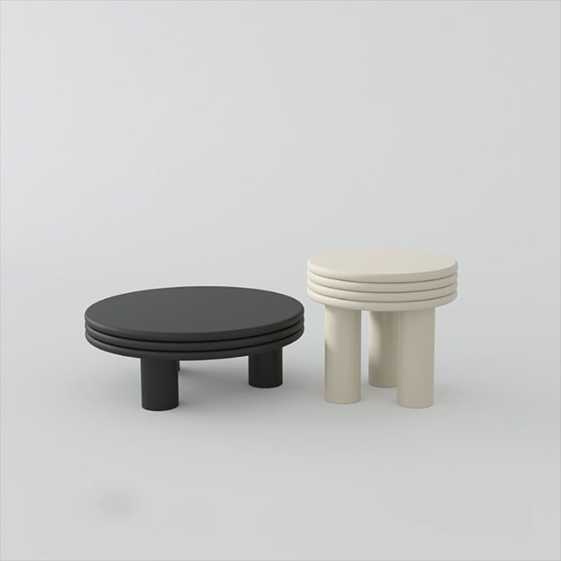 Contemporary Simple 3 Legs Coffee Table Round Wood Cocktail Table Set 30"L x 30"W x 12"H + 20"L x 20"W x 18"H Black-White Clearhalo 'Coffee & Accent Tables' 'Coffee Tables' 'coffee_tables' 'furn' 'furn_coffee_tables' 'Furniture' 'Living Room Furniture' 6269437