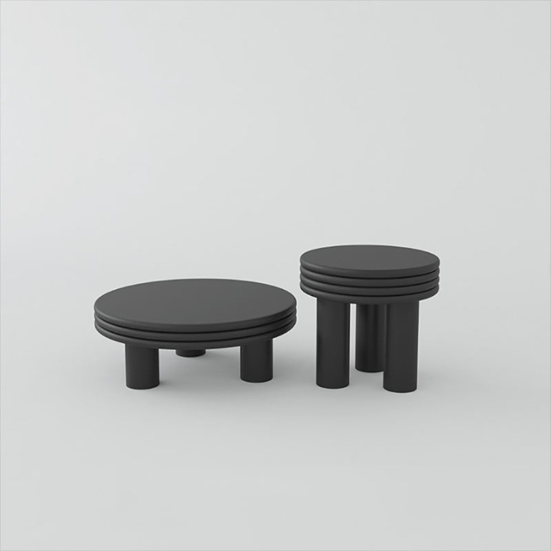 Contemporary Simple 3 Legs Coffee Table Round Wood Cocktail Table Set 30"L x 30"W x 12"H + 20"L x 20"W x 18"H Black Clearhalo 'Coffee & Accent Tables' 'Coffee Tables' 'coffee_tables' 'furn' 'furn_coffee_tables' 'Furniture' 'Living Room Furniture' 6269441