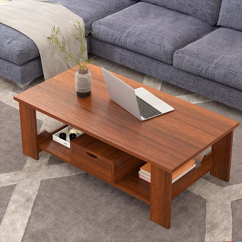 Contemporary 4 Legs Wood with Storage Shelf Rectangular Single Coffee Table