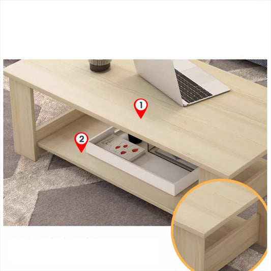 Contemporary 4 Legs Wood with Storage Shelf Rectangular Single Coffee Table