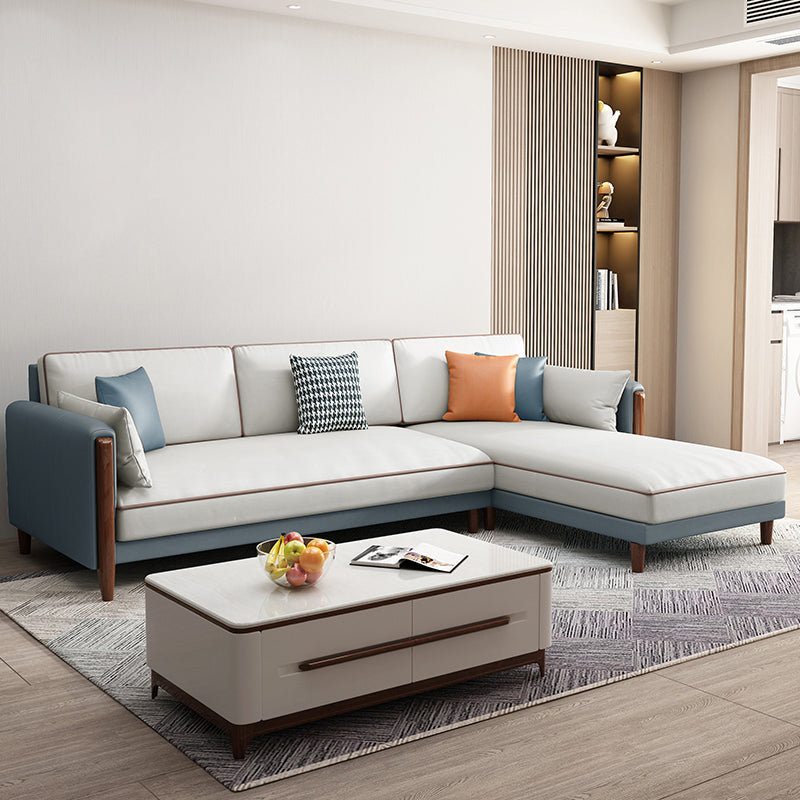 Moderno 35,43 "h di divano e chaise del braccio quadrato in leatine in finta fusione solida