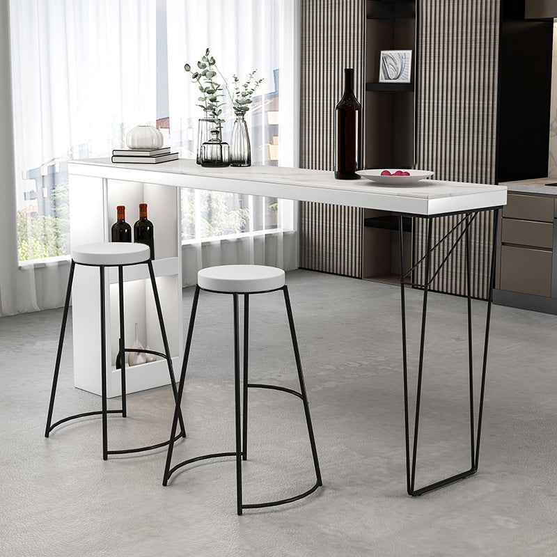Dining Table Modern White Sintered Stone Top Bar Table with Storage Shelves 63"L x 15.7"W x 41.3"H Black Without Chairs Clearhalo 'Bar Furniture' 'Bar Tables' 'bar_tables' 'furn' 'furn_bar_tables' 'Furniture' 'Kitchen & Dining Furniture' 6269689