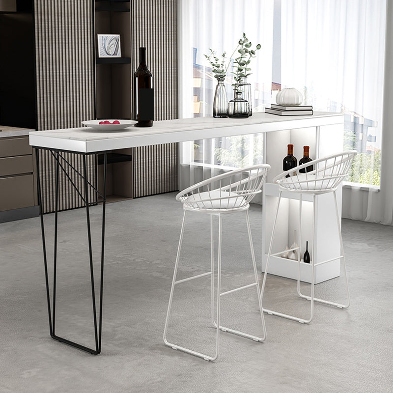 Dining Table Modern White Sintered Stone Top Bar Table with Storage Shelves 55.1"L x 15.7"W x 41.3"H Black Without Chairs Clearhalo 'Bar Furniture' 'Bar Tables' 'bar_tables' 'furn' 'furn_bar_tables' 'Furniture' 'Kitchen & Dining Furniture' 6269690