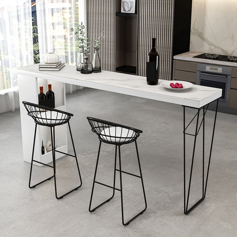 Dining Table Modern White Sintered Stone Top Bar Table with Storage Shelves 47.2"L x 15.7"W x 41.3"H Black Without Chairs Clearhalo 'Bar Furniture' 'Bar Tables' 'bar_tables' 'furn' 'furn_bar_tables' 'Furniture' 'Kitchen & Dining Furniture' 6269691