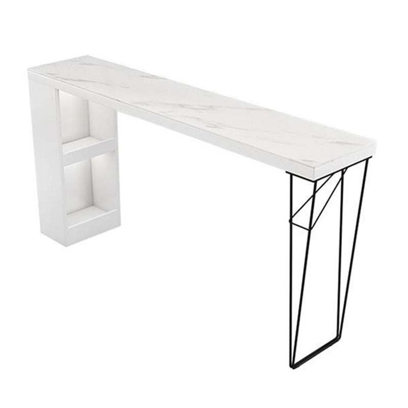 Dining Table Modern White Sintered Stone Top Bar Table with Storage Shelves 39.4"L x 15.7"W x 41.3"H Black Without Chairs Clearhalo 'Bar Furniture' 'Bar Tables' 'bar_tables' 'furn' 'furn_bar_tables' 'Furniture' 'Kitchen & Dining Furniture' 6269693