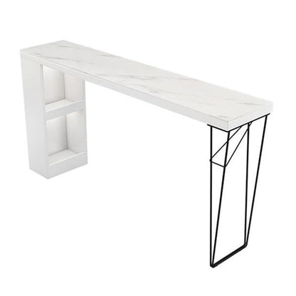 Dining Table Modern White Sintered Stone Top Bar Table with Storage Shelves 39.4"L x 15.7"W x 41.3"H Black Without Chairs Clearhalo 'Bar Furniture' 'Bar Tables' 'bar_tables' 'furn' 'furn_bar_tables' 'Furniture' 'Kitchen & Dining Furniture' 6269693