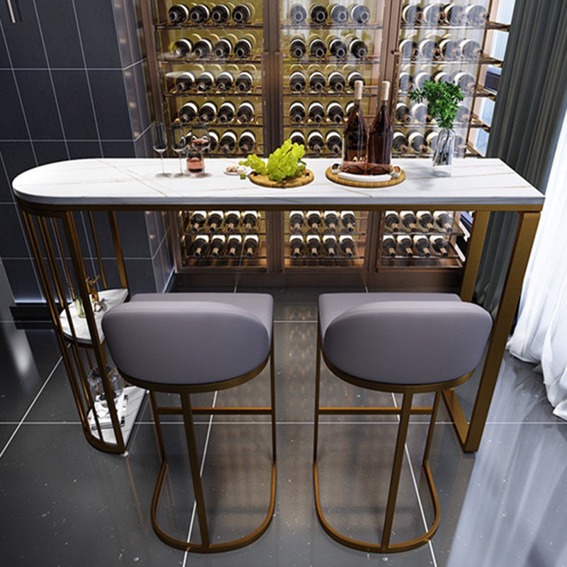 Modern White Sintered Stone Table Metal Base Table for Kitchen Living Room 63"L x 15.7"W x 41.3"H Gold Without Chairs Clearhalo 'Bar Furniture' 'Bar Tables' 'bar_tables' 'furn' 'furn_bar_tables' 'Furniture' 'Kitchen & Dining Furniture' 6269743