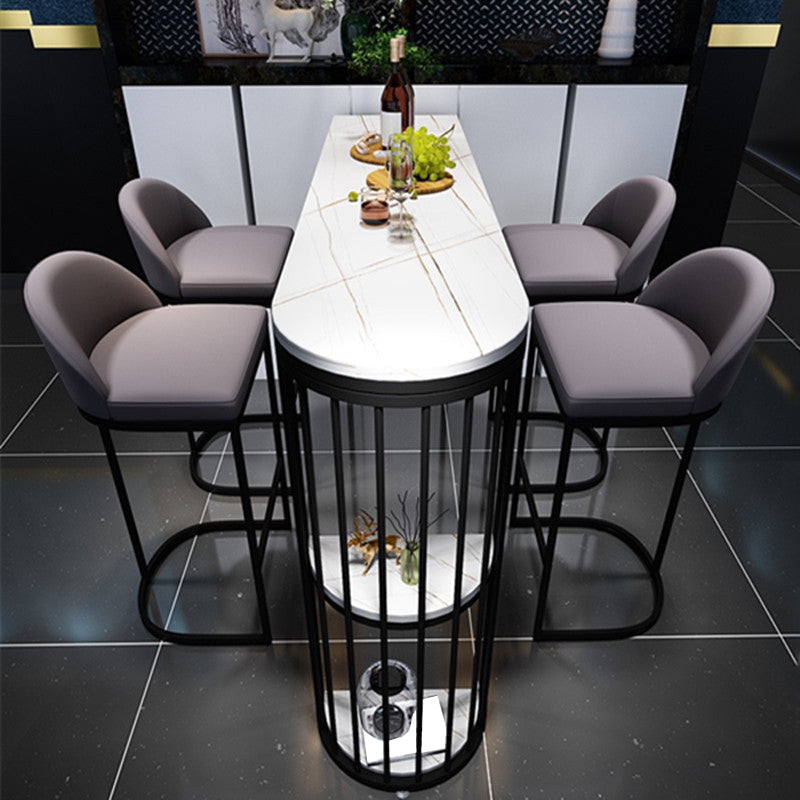 Modern White Sintered Stone Table Metal Base Table for Kitchen Living Room 55.1"L x 15.7"W x 41.3"H Black Without Chairs Clearhalo 'Bar Furniture' 'Bar Tables' 'bar_tables' 'furn' 'furn_bar_tables' 'Furniture' 'Kitchen & Dining Furniture' 6269745