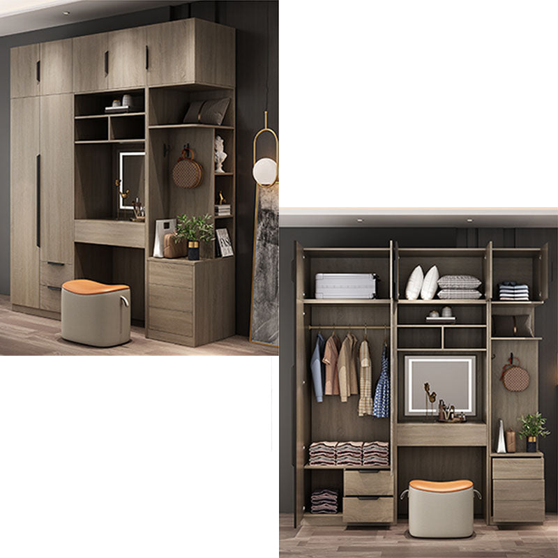 Brown Manufactured Wood Wardrobe Modern Cabinet with Drawers