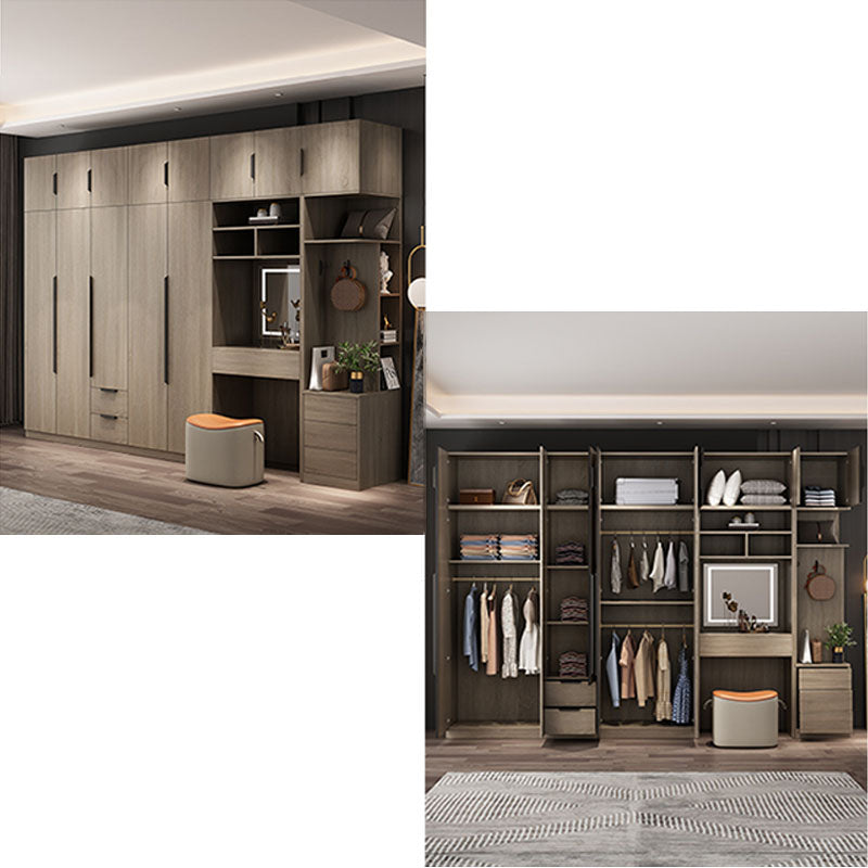 Brown Manufactured Wood Wardrobe Modern Cabinet with Drawers