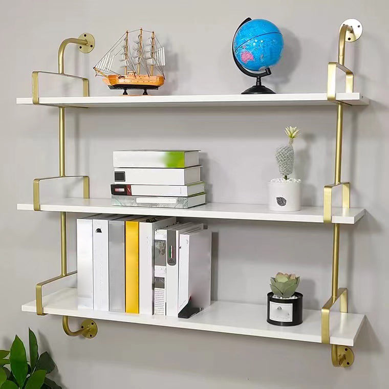 Metal and Wooden Shelf Bookcase Open Wall Mounted Gold Bookshelf for Home 47"L x 10"W x 43"H Clearhalo 'Bookcases' 'furn' 'furn_bookcases' 'Furniture' 'Office Furniture' 6270352