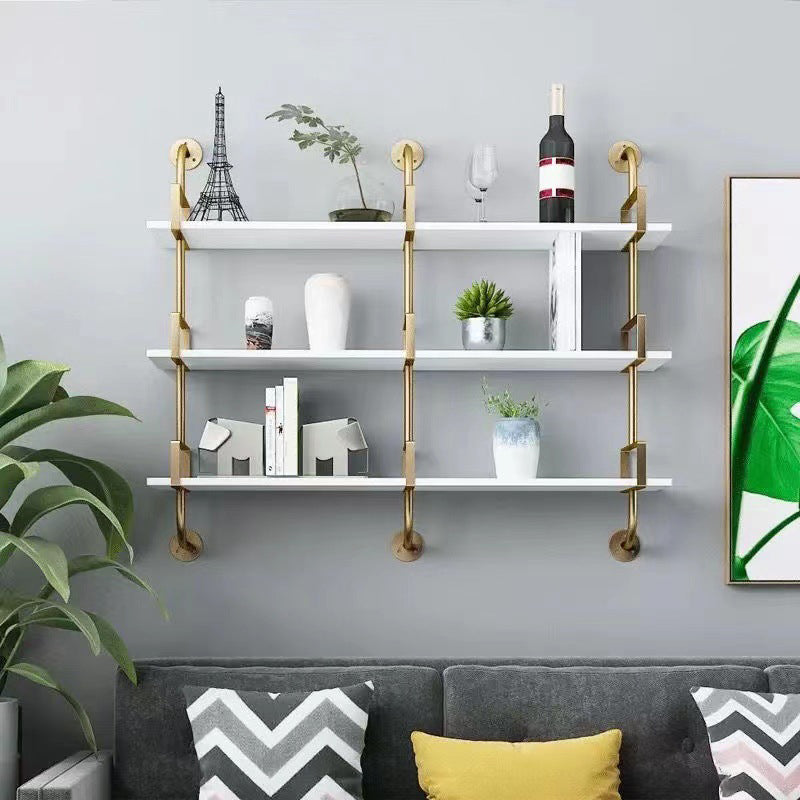 Metal and Wooden Shelf Bookcase Open Wall Mounted Gold Bookshelf for Home Clearhalo 'Bookcases' 'furn' 'furn_bookcases' 'Furniture' 'Office Furniture' 6270354