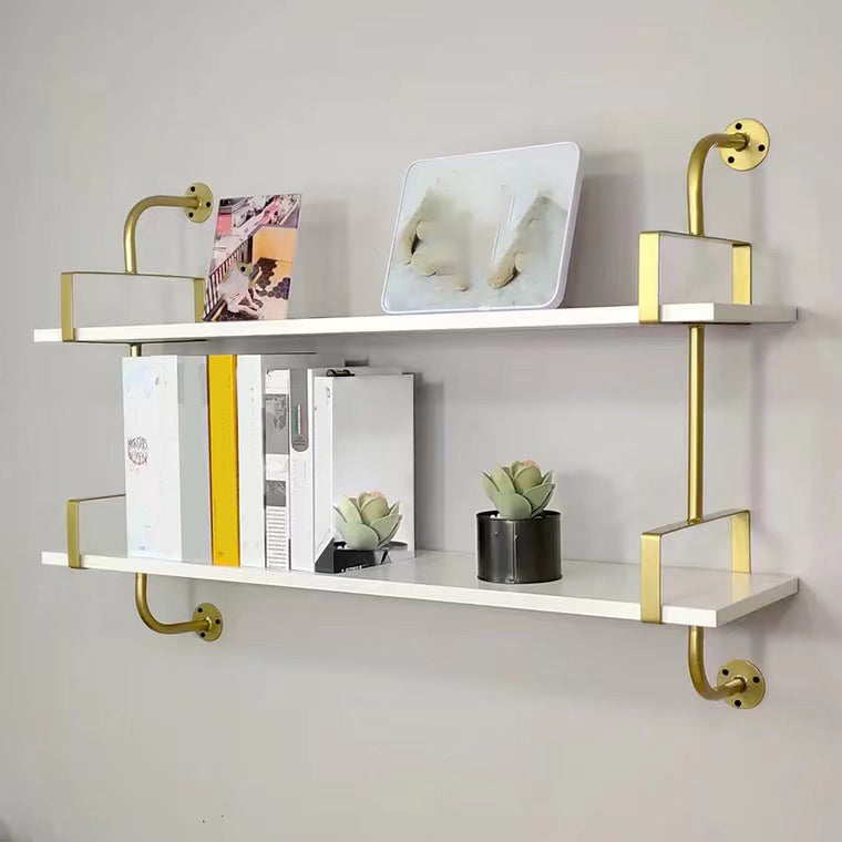 Metal and Wooden Shelf Bookcase Open Wall Mounted Gold Bookshelf for Home 39.4"L x 9.8"W x 29.9"H Clearhalo 'Bookcases' 'furn' 'furn_bookcases' 'Furniture' 'Office Furniture' 6270355