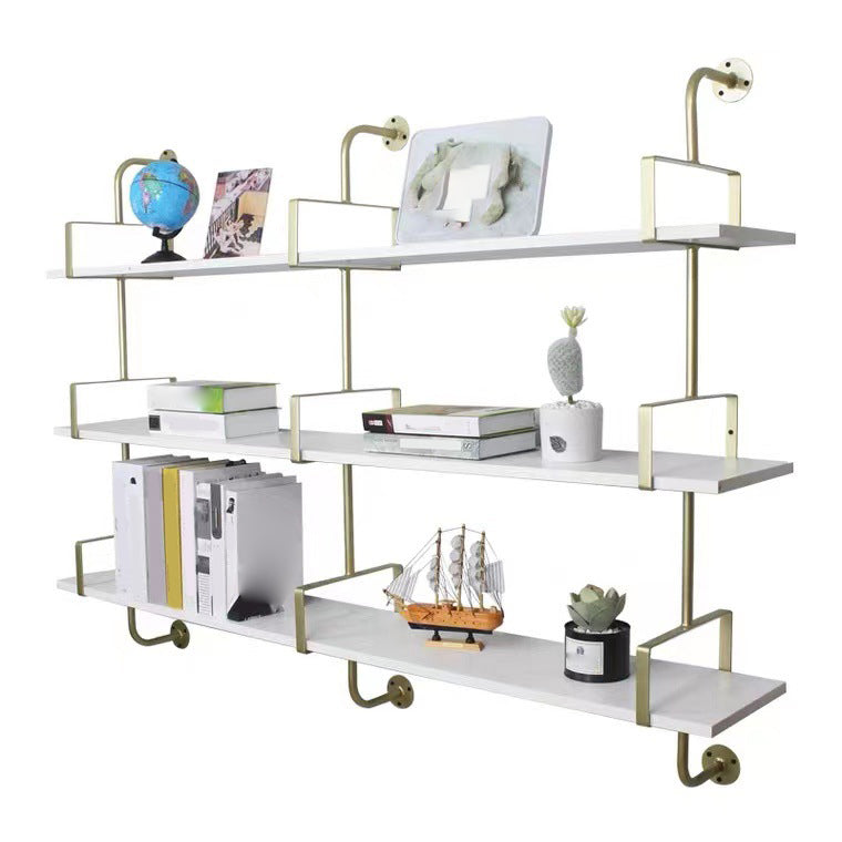 Metal and Wooden Shelf Bookcase Open Wall Mounted Gold Bookshelf for Home Clearhalo 'Bookcases' 'furn' 'furn_bookcases' 'Furniture' 'Office Furniture' 6270358