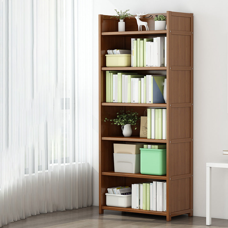 Brown Closed Back Book Shelf Bamboo Standard Vertical Bookcase for Home