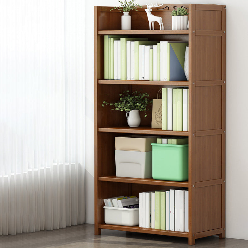 Brown Closed Back Book Shelf Bamboo Standard Vertical Bookcase for Home