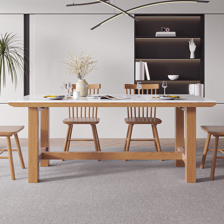 White Stone Top Table Set with Wooden Frame 1/2/5 Pieces Modern Dinette Set Clearhalo 'Dining Room Sets' 'Dining Tables & Seating' 'dining_room_set' 'furn' 'furn_dining_room_set' 'Furniture' 'Kitchen & Dining Furniture' 6270837