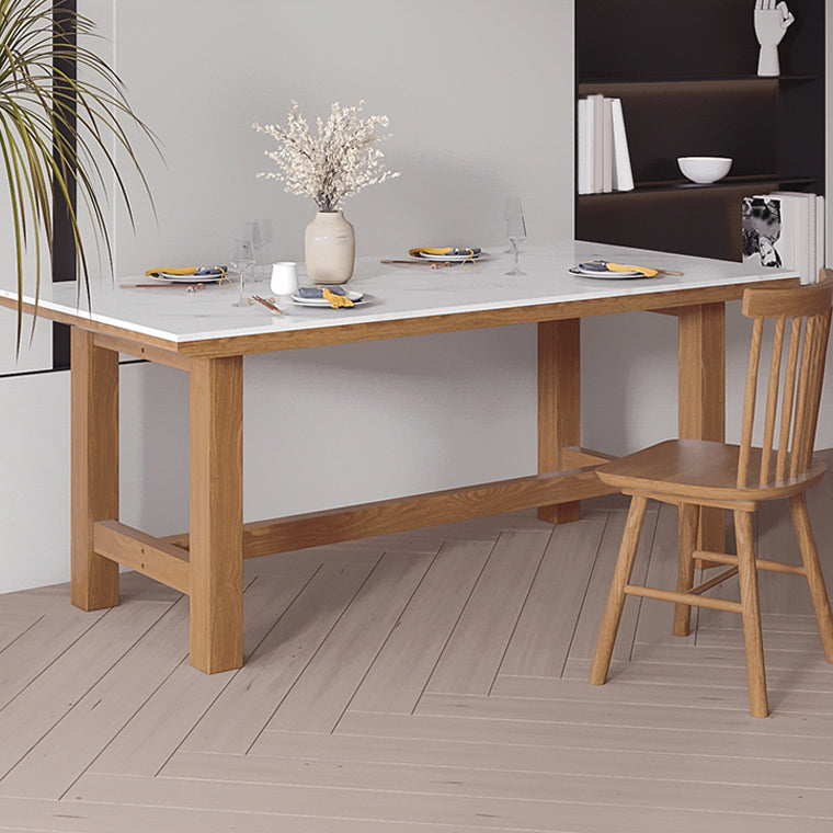 White Stone Top Table Set with Wooden Frame 1/2/5 Pieces Modern Dinette Set 2 Pieces: Table, 1 Chair Clearhalo 'Dining Room Sets' 'Dining Tables & Seating' 'dining_room_set' 'furn' 'furn_dining_room_set' 'Furniture' 'Kitchen & Dining Furniture' 6270838