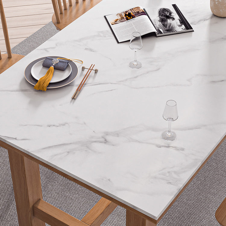 White Stone Top Table Set with Wooden Frame 1/2/5 Pieces Modern Dinette Set Clearhalo 'Dining Room Sets' 'Dining Tables & Seating' 'dining_room_set' 'furn' 'furn_dining_room_set' 'Furniture' 'Kitchen & Dining Furniture' 6270840