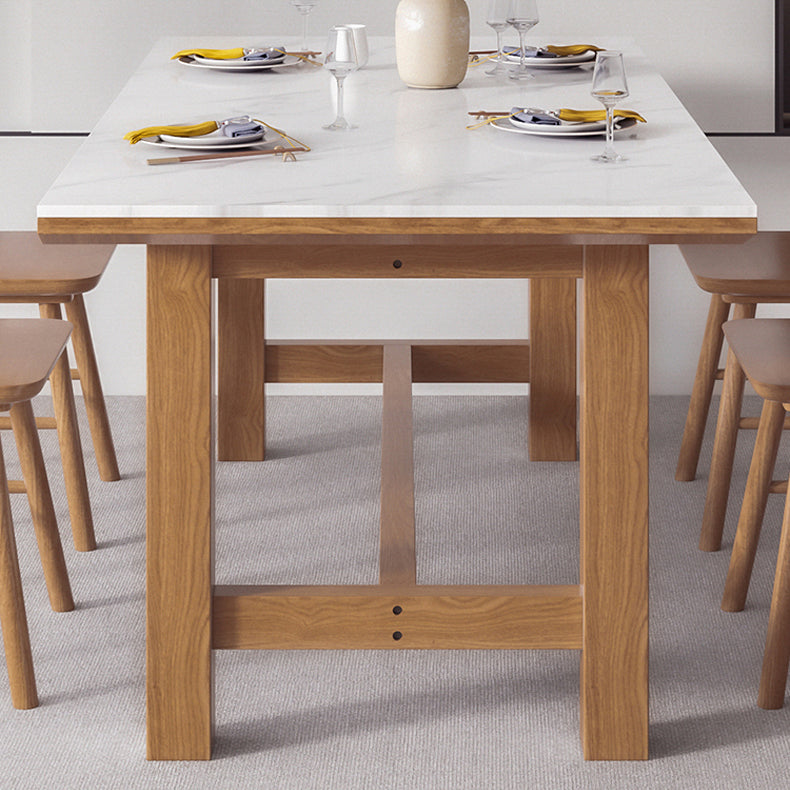 White Stone Top Table Set with Wooden Frame 1/2/5 Pieces Modern Dinette Set Clearhalo 'Dining Room Sets' 'Dining Tables & Seating' 'dining_room_set' 'furn' 'furn_dining_room_set' 'Furniture' 'Kitchen & Dining Furniture' 6270842