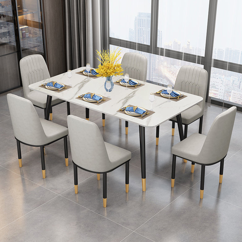Glossy White Dining Table Set 1/4/5/7 Pieces Stone Dinette Set for Kitchen Clearhalo 'Dining Room Sets' 'Dining Tables & Seating' 'dining_room_set' 'furn' 'furn_dining_room_set' 'Furniture' 'Kitchen & Dining Furniture' 6270912