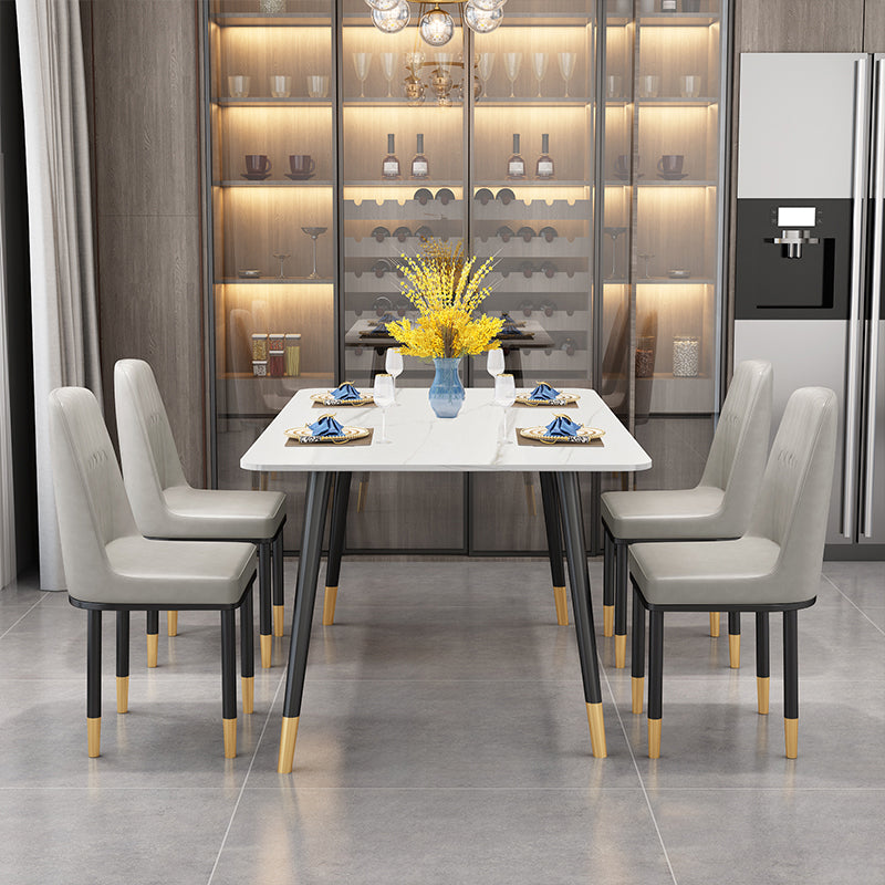 Glossy White Dining Table Set 1/4/5/7 Pieces Stone Dinette Set for Kitchen 5 Pieces: Table, 4 Chairs Clearhalo 'Dining Room Sets' 'Dining Tables & Seating' 'dining_room_set' 'furn' 'furn_dining_room_set' 'Furniture' 'Kitchen & Dining Furniture' 6270915