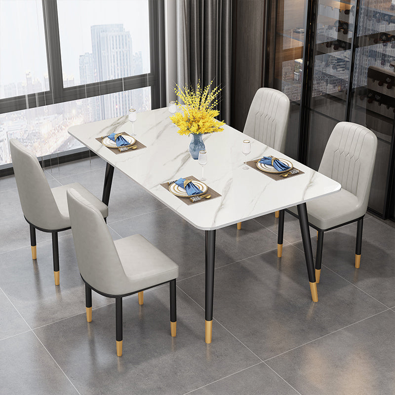 Glossy White Dining Table Set 1/4/5/7 Pieces Stone Dinette Set for Kitchen Clearhalo 'Dining Room Sets' 'Dining Tables & Seating' 'dining_room_set' 'furn' 'furn_dining_room_set' 'Furniture' 'Kitchen & Dining Furniture' 6270916