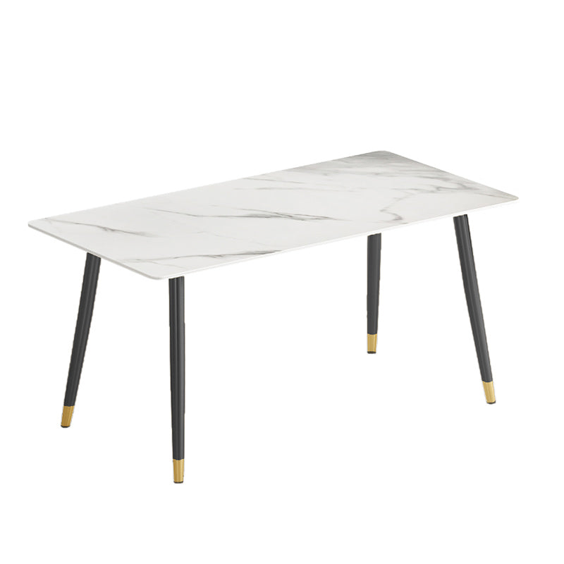 Glossy White Dining Table Set 1/4/5/7 Pieces Stone Dinette Set for Kitchen White 63"L x 31.5"W Clearhalo 'Dining Room Sets' 'Dining Tables & Seating' 'dining_room_set' 'furn' 'furn_dining_room_set' 'Furniture' 'Kitchen & Dining Furniture' 6270917