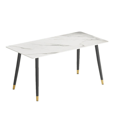 Glossy White Dining Table Set 1/4/5/7 Pieces Stone Dinette Set for Kitchen White 63"L x 31.5"W Clearhalo 'Dining Room Sets' 'Dining Tables & Seating' 'dining_room_set' 'furn' 'furn_dining_room_set' 'Furniture' 'Kitchen & Dining Furniture' 6270917