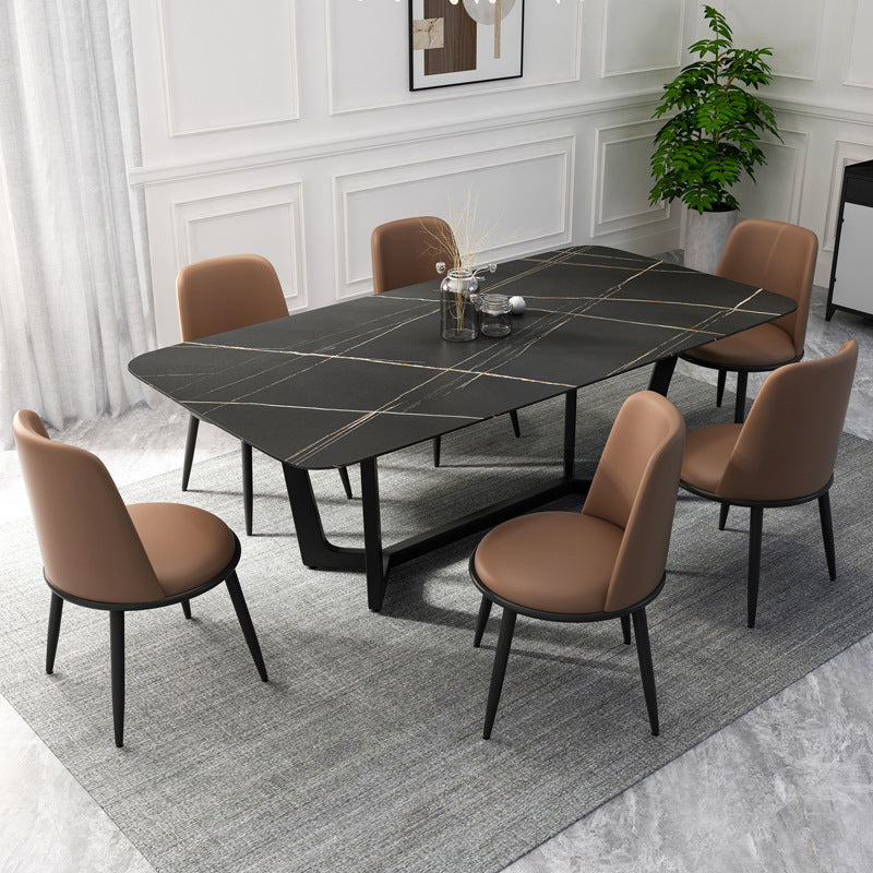 Metal Dinette Set with Padded Chairs 1/2/5/7 Pieces Black Stone Dining Table Set Clearhalo 'Dining Room Sets' 'Dining Tables & Seating' 'dining_room_set' 'furn' 'furn_dining_room_set' 'Furniture' 'Kitchen & Dining Furniture' 6271019