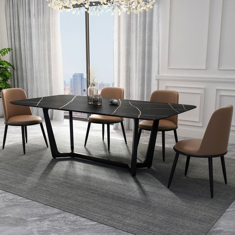Metal Dinette Set with Padded Chairs 1/2/5/7 Pieces Black Stone Dining Table Set Clearhalo 'Dining Room Sets' 'Dining Tables & Seating' 'dining_room_set' 'furn' 'furn_dining_room_set' 'Furniture' 'Kitchen & Dining Furniture' 6271020